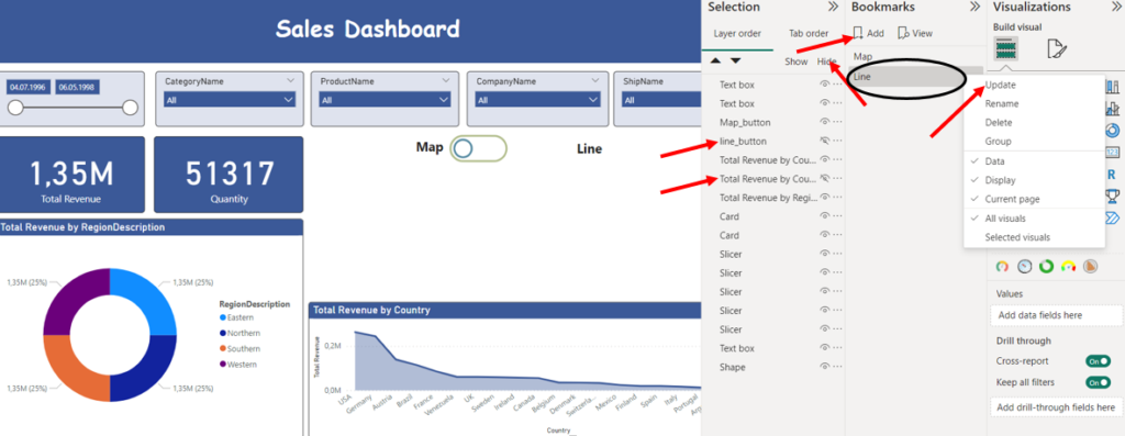 Power Bi Bookmarks İşlemleri